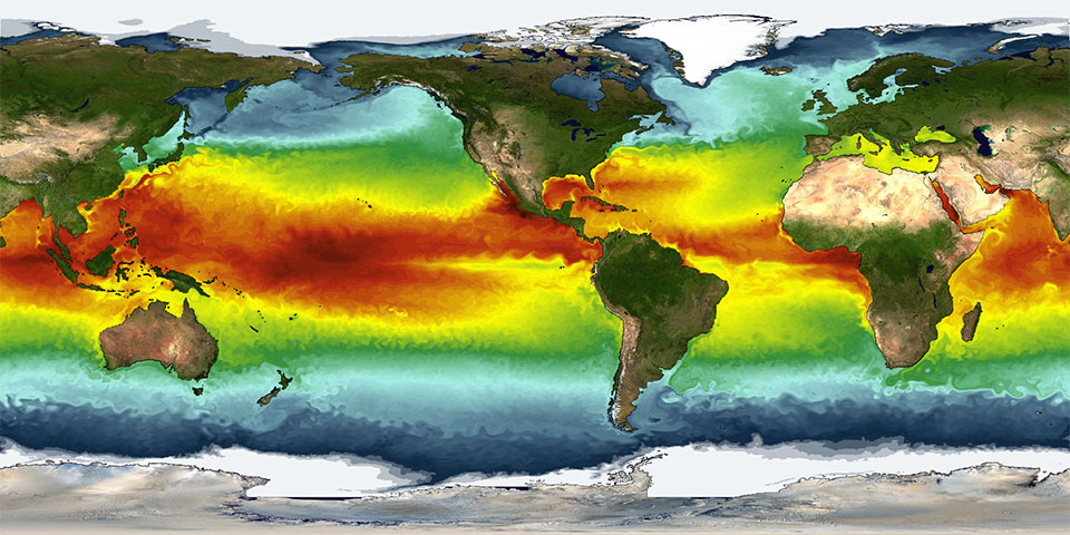 A simulation of sea-surface temperatures from a GFDL climate model inspired the U.S. Postal Service to create a Forever international rate stamp, released on Earth Day in 2014. The stamp features a view of North America, with colors in the surrounding oceans ranging from blue to red to signify the varying temperatures of sea surface waters. A simulation of sea-surface temperatures from a GFDL climate model