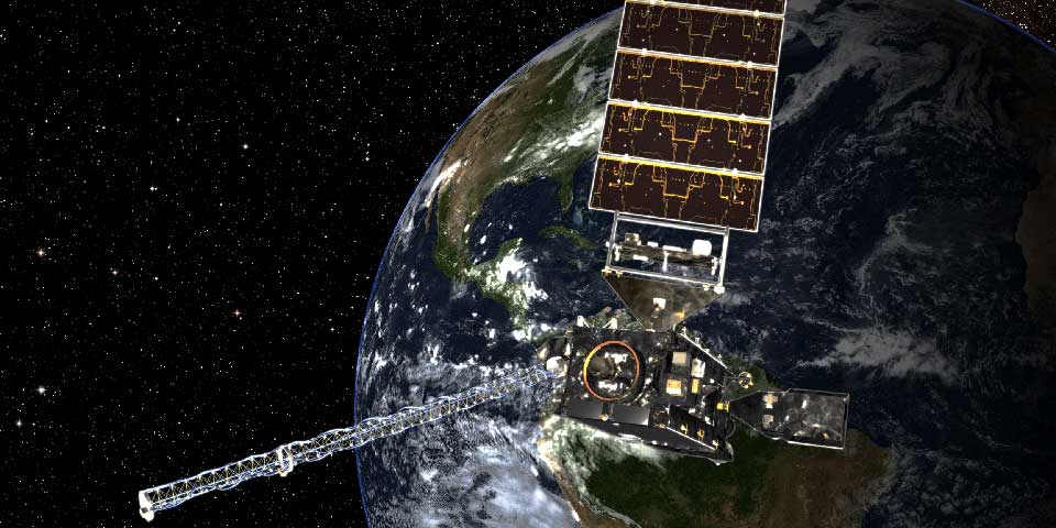 The GOES-R series of satellites pictured here will provide superior imaging of the western hemisphere with better resolution and increased speed for more accurate forecasts, real-time mapping of lightning activity and improved monitoring of solar activity. an artist's rendering of GOES-R in space
