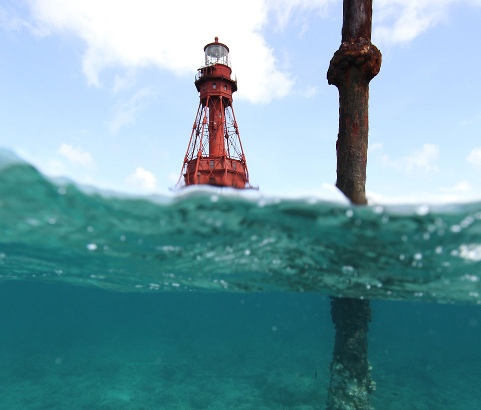 Beacon pile in proximity to American Shoal lighthouse, completed 1880. Photo credit: M. Lawrence.
